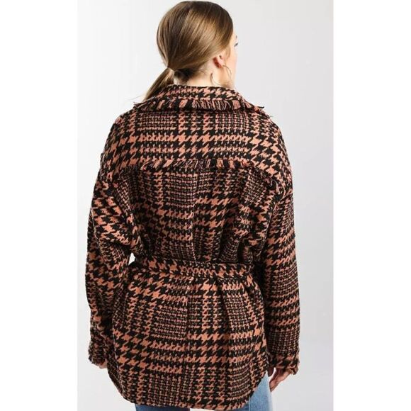 Hyfve Houndstooth Frayed Fringe Shack / Jacket Size S - Picture 2 of 12